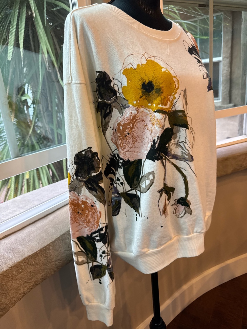 Pilcro - Anthropologie The Niki Bubble Cream Floral Sweatshirt Women's Size L - Picture 5 of 16